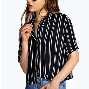 boohoo Striped Short Sleeve Boxy Button Up Top